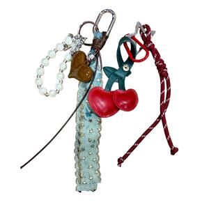 Charming Denim Cherry Bag Charms Set Accessories Clip On Bag